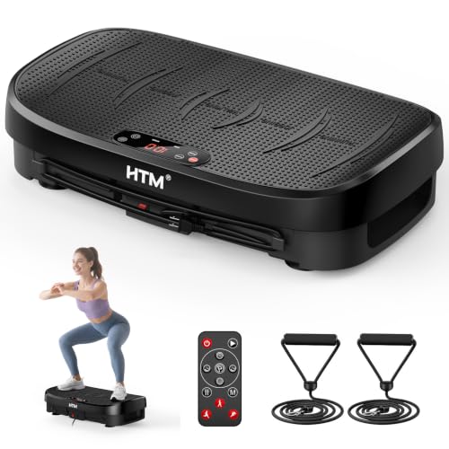 HTM Plataforma Vibratoria Curva para Fitness, Tabla Vibratoria De Cuerpo Completo con Motor De 150W Y Bandas De Resistencia, Capacidad De Carga De 330 Libras, 120 Niveles De Velocidad