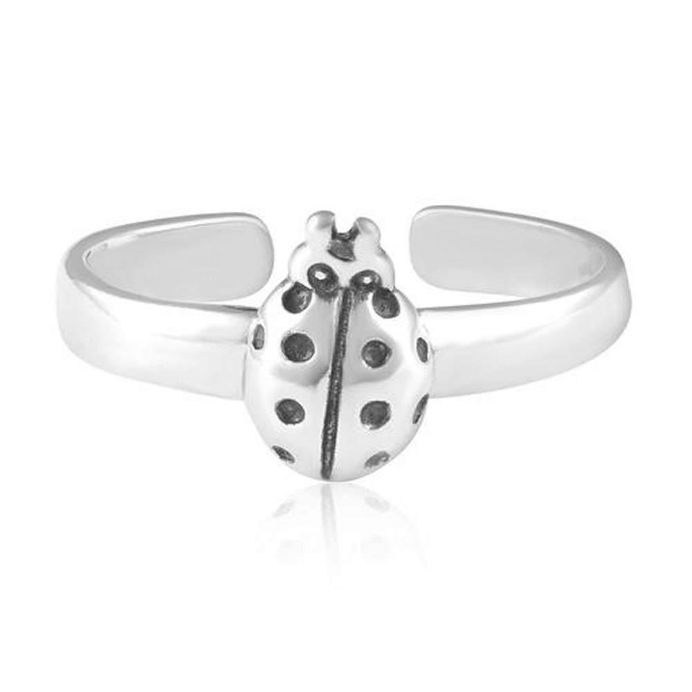 Ladybird Ladybug Sterling Silver Open Toe Ring Adjustable