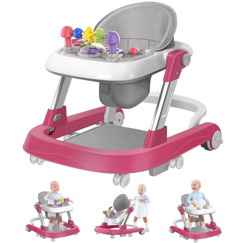 Image of Baby Walker with Wheels, 2-in-1 Activity Walker Learning-Seated, Walk-Behind, Removable Play Tray, Adjustable Height & Speed, Foldable Baby Walker for Boys and Girls from 6-18 Months with Footrest