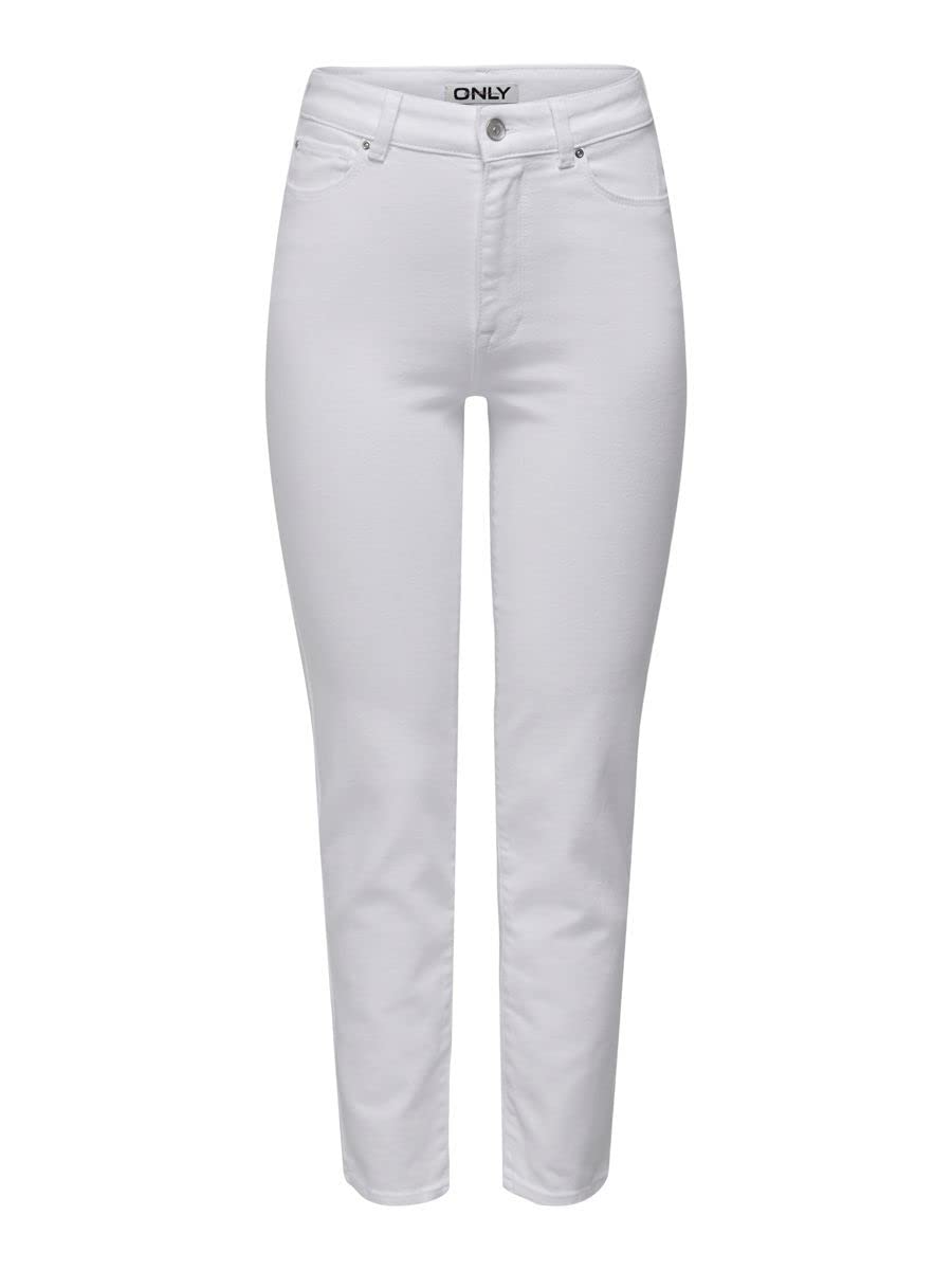 ONLY Women's Onlemily Stretch Hw Str ANK DNM Noos Jean Pants, White, 28W x 30L