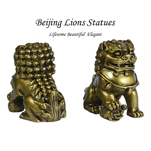 Estatua de Leones Guardianes Feng Shui en Resina Bronce miniatura 4
