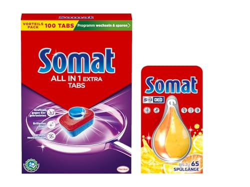 SOMAT Tabs 100 AW all in 1 Extra, Geschirrspül Tabs für strahlende Sauberkeit, bekämpft eingetrocknete Rückstände + Somat Duo Power Experten Deo Perls 60 AW Zitrone & Orange Duft 17g SOMAT Tabs 100 AW all in 1 Extra, Geschirrspül Tabs für strahlende Sauberkeit, bekämpft eingetrocknete Rückstände + Somat Duo Power Experten Deo Perls 60 AW Zitrone & Orange Duft 17g