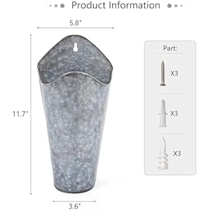 Mkono Galvanized Metal Wall Planter Farmhouse Wall Vase for Artificial Plants Flowers, Rustic Hanging Fake Flowers Holder Country Home Bedroom Living Room Decor Set of 2, Silver, Small Mkono Galvanized Metal Wall Planter Farmhouse Wall Vase for Artificial Plants Flowers Rustic Hanging Fake Flowers Holder Country Home Bedroom Living Room Decor Set of 2 Silver Small