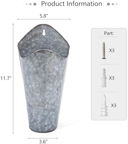 Mkono-Galvanized-Metal-Wall-Planter-Farmhouse-Wall-Vase-for-Artificial-Plants-Flowers-Rustic-Hanging-Fake-Flowers-Holder-Country-Home-Bedroom-Living-Room-Decor-Set-of-2-Silver-Small Mkono Galvanized Metal Wall Planter Farmhouse Wall Vase for Artificial Plants Flowers Rustic Hanging Fake Flowers Holder Country Home Bedroom Living Room Decor Set of 2 Silver Small
