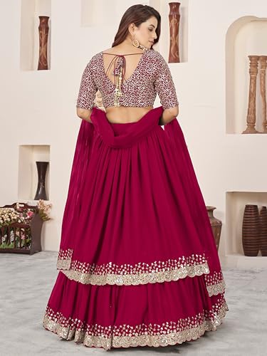 Image of Zeel Clothing Women's Sequins Embroidered Georgette New Semi-stitched Lehenga Choli Set With Dupatta (50666-Womens-Lehenga-Choli-Latest)