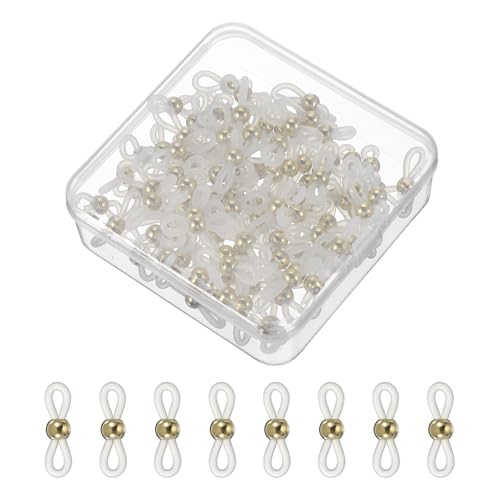 PATIKIL Conectores para Cadena de Gafas, 120 Pzs, Conectores Ajustables Redondos Antideslizantes con Caja para Collares Portagafas, Blanco/Dorado
