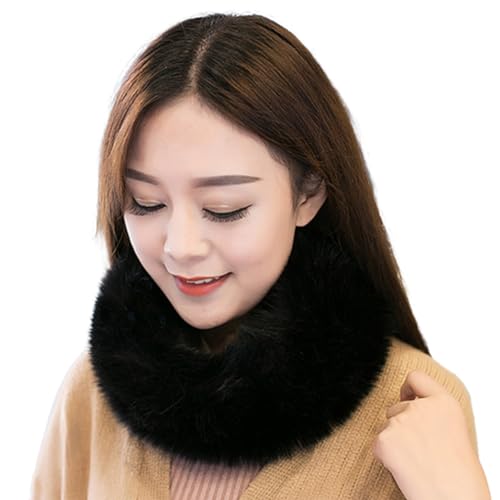 Queenbox 19.7in Faux Fur Winter Wrap Circle Loop Collar Scarves Neck Warmer for Winter Coat Dress, Red
