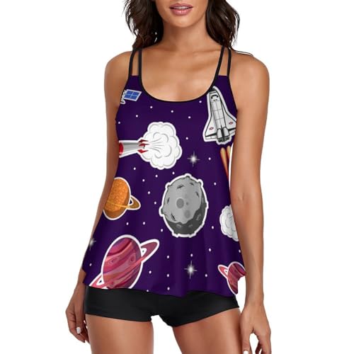 Maillot de bain tankini fusée spatiale avec short de garçon pour femme