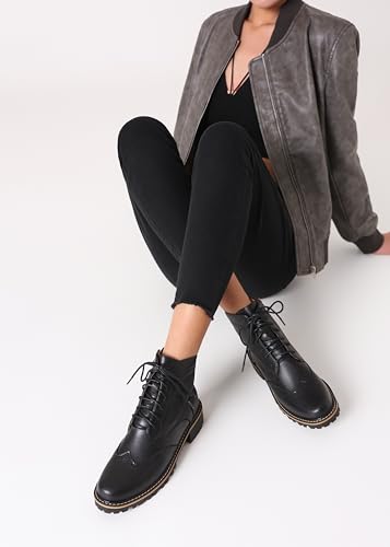 Women's Leather Ankle Boots Low Heel Oxford Flat Short Boots Perforated Lace Up Side Zipper Booties4