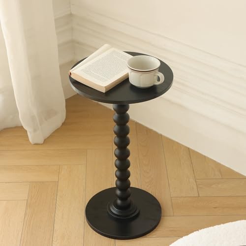 Image of Fultyle Round Side Table, Small Drink Table for Small Spaces, Modern Accent End Table Nightstand with Solid Wood Leg for Living Room, Bedroom, Corners, and Office (Black)