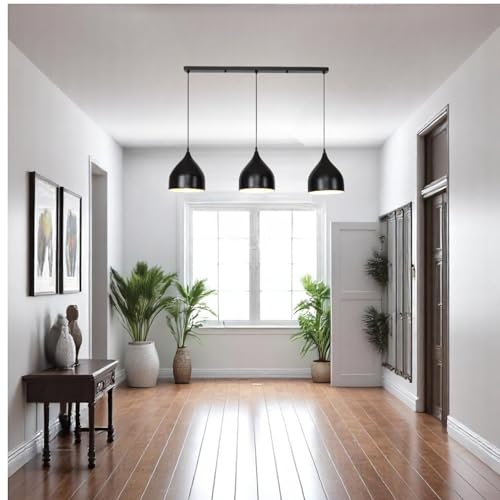Image of GreyWings Modern Triple Black Dome Pendant Hanging Light for Ceiling, Aluminium, Drop, Antique Decor, (Bulb is not Included) White, 3 Lamp Linear Set