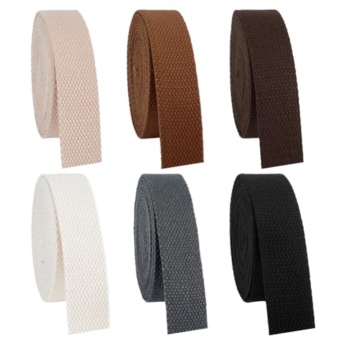 PH PandaHall Correa de costura pesada de 18 m, 6 colores, 25 mm, correas planas de polialgodón para manualidades, bolsa de tela, correa de tela, suministros al aire libre