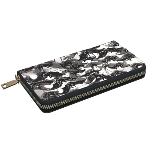 Leather Wallet for Women Ladies Novelty Printed Around Zipper Long Wallet Phone Purse Credit Card Holder, Halloween Bats Grey2