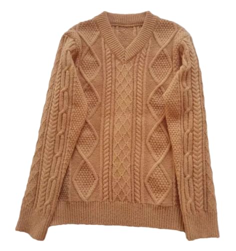 Mens V Neck Sweaters Casual Slim Fit Long Sleeve Wool Blend Loose Pullover Sweater Men Cable Knit Sweater