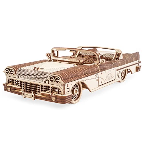 UGEARS Dream Cabriolet VM-05 Mechanical Engineering Project Scale Model DIY Car Kit, Antique Wooden 3D Car Puzzles for Adults, Homemade Crafts and Building Car Assembly Model Kits for Adults