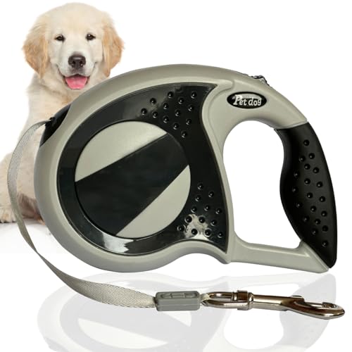 Wenbones Correa Perro Extensible, 5M Correa para Perros Retráctil, 360º Sin Enredos, Cinta de Nailon para Adiestramiento y Paseo, Freno Retráctil, para Perro Grande Mediano y Pequeño (Gris)