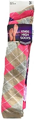 6 Pairs Women's/Ladies knee High Argyle Pattern Pink Design Equestrian Riding Boot Socks,Christmas socks Uk Size 4-7