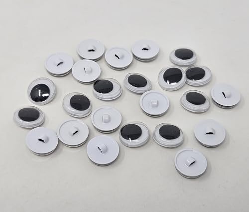 Pair of Zim's 12mm Round Sew-On Moving Wiggle Googly Plastic Eyes with Shank Back for Craft Amigurumi Dolls or Puppets (Pack of 12)