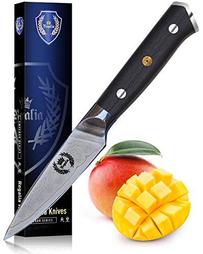 Paring Knife 3.5 inch: Best Quality Japanese AUS10 Super Steel 67 Layer High Carbon Stainless Damascus Steel Peeling Utility knives by Regalia.