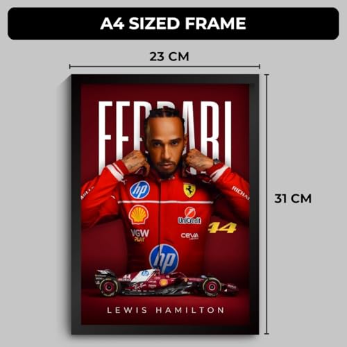 Image of Lewis Hamilton Poster Ferrari F1 Poster | Framed Ferrari F1 Car A4 Sized (31 x 23 cm) | Lewis Hamilton Posters | Ferrari Car Frame for Wall, Gift for Boys, Formula 1 Frames | Formula 1 Frame (F 009)