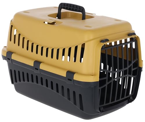 Kerbl Pet Transportbox Expedion, Transportmöglichkeit für Katzen/Hunde/Kleintiere, Kunststoff, Honey|Schwarz, 45x30x30 cm