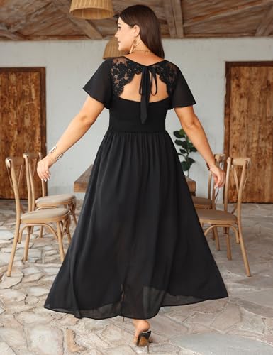 Image of EYWOL Women's Plus Size Formal Dress Lace Chiffon Maxi Dress,Open Back Cocktail Dress for Wedding Guest,Party,Gala Events