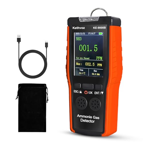 Detector de amoníaco 9000B - Monitor NH3 de alta precisión con sensor electroquímico, rango de 0-100PPM, función de alarma, portátil y compacto para agricultura industrial, seguridad ambiental