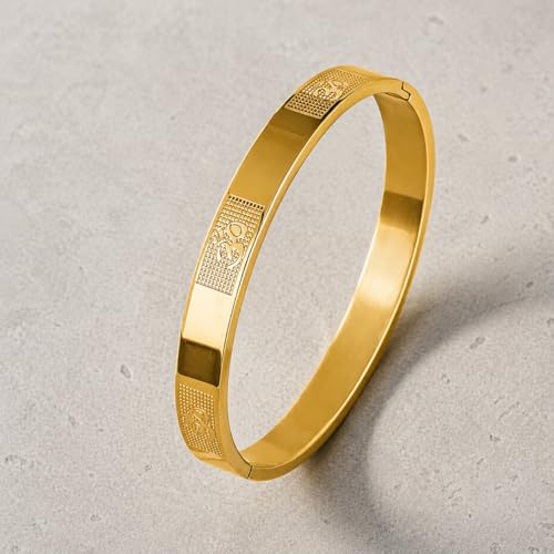Image of MEENAZ Stainless Steel Aum Bracelet for Men Stainless Steel | Om Kada for men Hindu for Boys Gold plated Kadas | Waterproof, Anti-tarnish Bracelets, Rust-free, Skin friendly | 8 mm