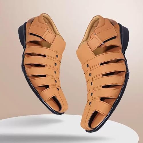 Image of Men's Sandals The Ultimate Blend of Comfort, Style, and Durability Comfortable Fisherman Sandals, Premium PU Padding, Synthetic Leather, Tan - Stylish Footwear