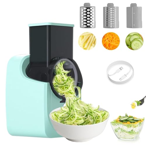 TsoLay Electric Cheese Grater, 50W Vegetable Slicer with 3 Sets Of Blades, Electric Vegetable Chopper with Large Chute, Stainless Steel, Detachable for Cheese Vegetables Fruits