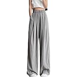 [ORWZDCO] レディース ワイドパンツ ロング ハイウエスト ゴムウエスト ポケット付き カジュアル ゆったり 着痩せ 体型カバー 快適 無地 通勤 春 夏 秋