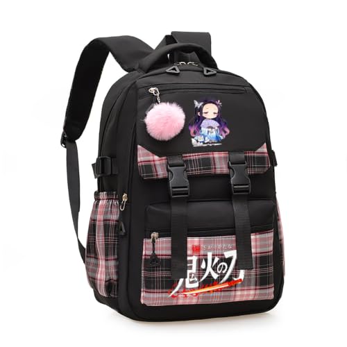 ZJYJING Anime Backpack for Girls - Cute Kids Schoolbag - Casual Daypack Bookbag for Teen Girls (Black)