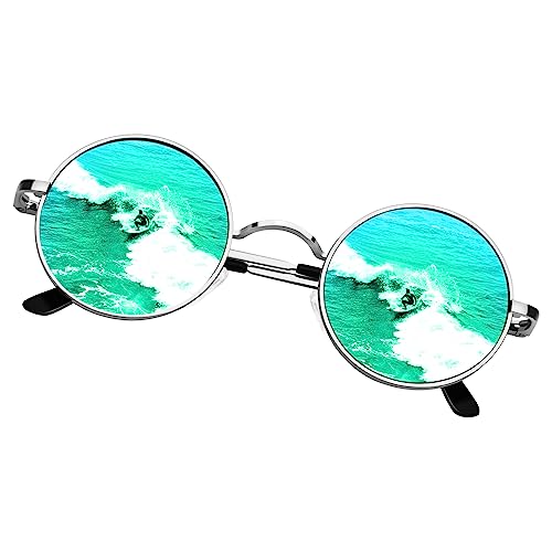 Sunier Polarized Sunglasses Men Women,Round Retro 70s Hippie Circle UV400 Mens Shades