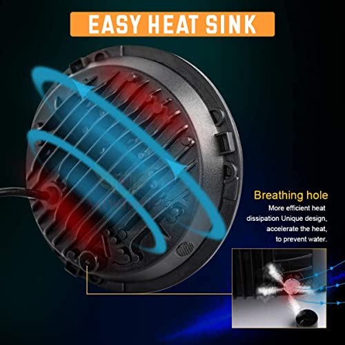 Image of Miwings Round LED Boss Style Hi /Low Beam 75W H4 Headlight Compatible with Royal Enfield, Jeep, Thar, Motorcycle, Cars, Harley Davidson, Amber & White, 7 inch