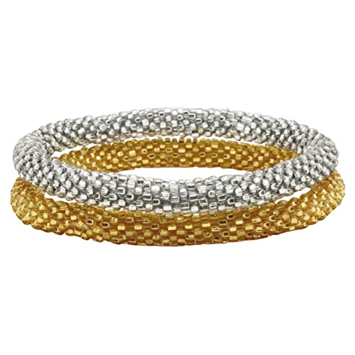 Aid through Trade Beaded Roll-on Bracelet Set (Silver-tone/Gold-tone)