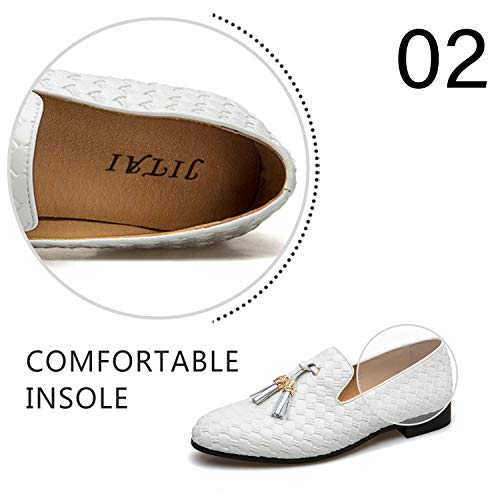 Men's Vintage Velvet Embroidery Noble Loafer Shoes Slip-On Loafer Smoking Slipper Tassel Loafer, White/03, 10 Us #TOP2
