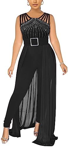Womens One Piece Elegant Overlay Jumpsuit Dressy Sexy