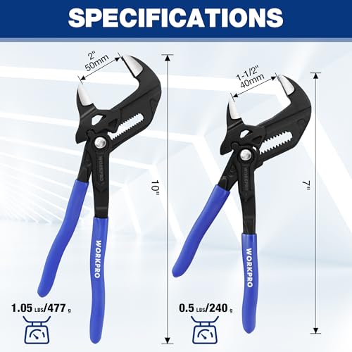Image of WORKPRO Pliers Wrench Set, 7 & 10-Inch CR-V Construction Wrench Pliers