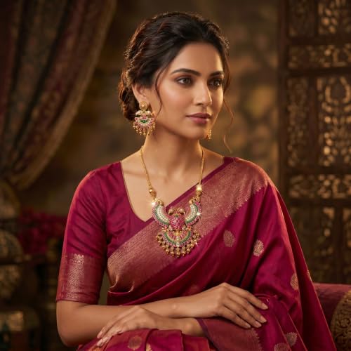 Image of Traditional Gold-Plated Lakshmi Temple Pendant Necklace Set for Women | Antique South Indian Jewelry with Jhumka Earrings | Ethnic Bridal, Wedding & Festive Jewelry Set
