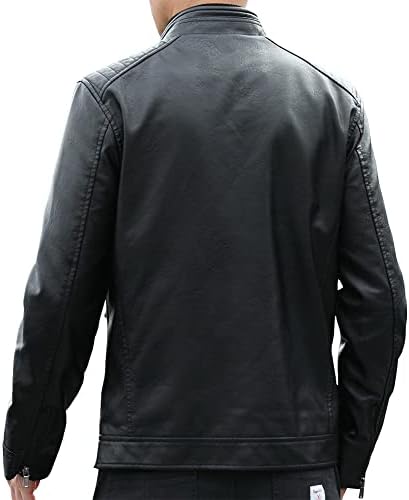 Mens Casual Stand Collar Faux Leather Jacket Biker Motorcycle Jackets