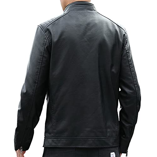 Womleys Mens Casual Stand Collar Faux Leather Jacket Biker Motorcycle Jackets (Black, Medium) #TOP3