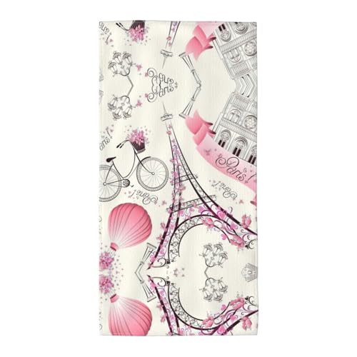 CHAbu Toalla larga con diseño de la Torre Eiffel de París, romántica, de secado rápido, alta absorción de agua, esponjosa, suave, portátil, natación, viajes, gimnasio
