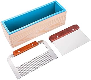 SPETYORT Silicone soap molds kit 42 oz Flexible Rectangular Soap Loaf Mould with Wood Box,Stainless Steel Wavy & Straight Scraper Soap Making Supplies