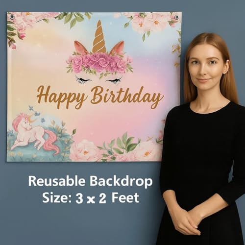 Image of pixelfox Rubber Reusable Unicorn Birthday Decoration Kit - 72 Pcs Party Supplies | Cute Cutout Balloons & Banner Combo | Magical Birthday Decor for Girls, Kids & Adults, Multicolor