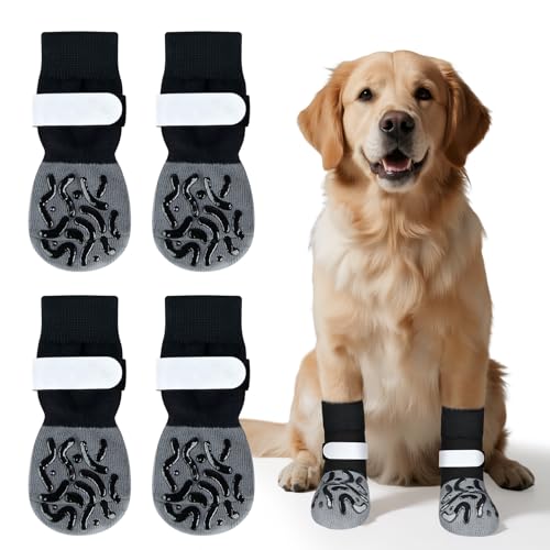 Kiiwah 2 Paires Chaussette Chien Antidérapantes Double Face, Anti-léchage Chaussettes Chien avec Fermeture Autocollant Réglable pour l'intérieur et...