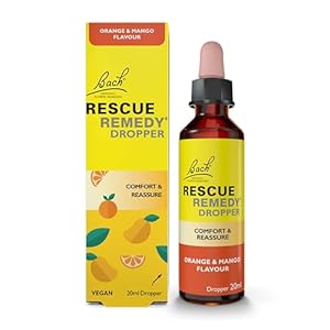 Rescue Remedy Dropper 20ml (Orange & Mango) Comfort & Reassurance, Natural Emotional Wellness Day Support, Flower Essence Vegan Formula, Travel, Exams