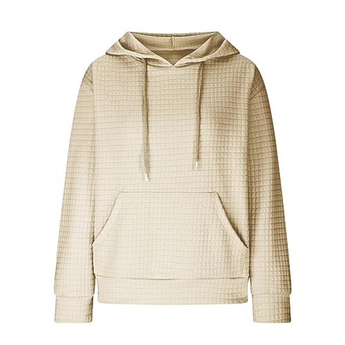 Generic Womens Comfort Hoodies for Anxiety Casual Long Sleeve Drawstring Waffle Pullover Loose Hooded Sweatshirt with Pocket - Image 5