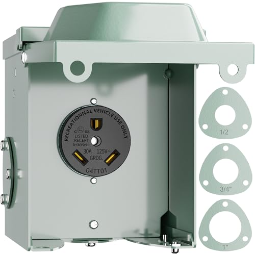BEBOBLY 30 Amp RV Power Outlet Box 125 Volt NEMA TT-30R Receptacle Lockable Enclosed Outdoor Plug Electrical Receptacle Panel Weatherproof Temporary Hookup for RV Camper Car Travel Generator