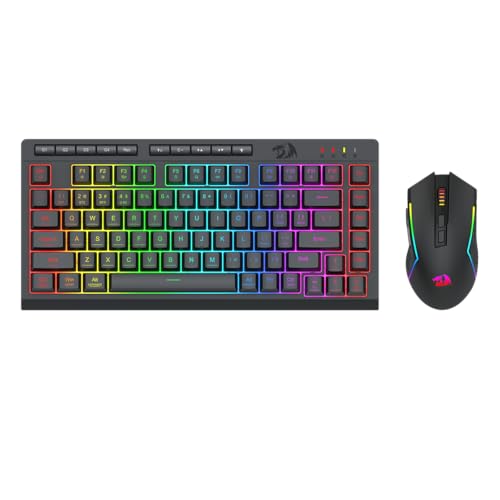 Redragon Wireless Gaming Keyboard and Mouse Set, Extra On-Board Macro Keys, Bluetooth/2.4GHz/USB-C, RGB Backlit, Anti-Ghosting, Rechargeable, Software Support, 75% Portable Quiet Membrane