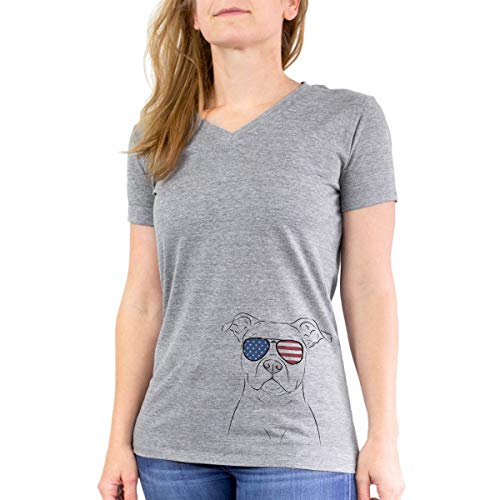Inkopious Patriotic Jethro The American Staffordshire Terrier Dog Women's Triblend T-Shirt Modern Fit V-Neck Large Grey